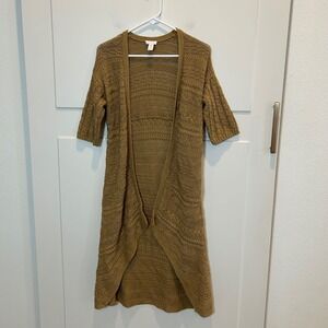 Chicos Open‎ Front Knit Maxi Cardigan Sweater Camel Brown Size 0